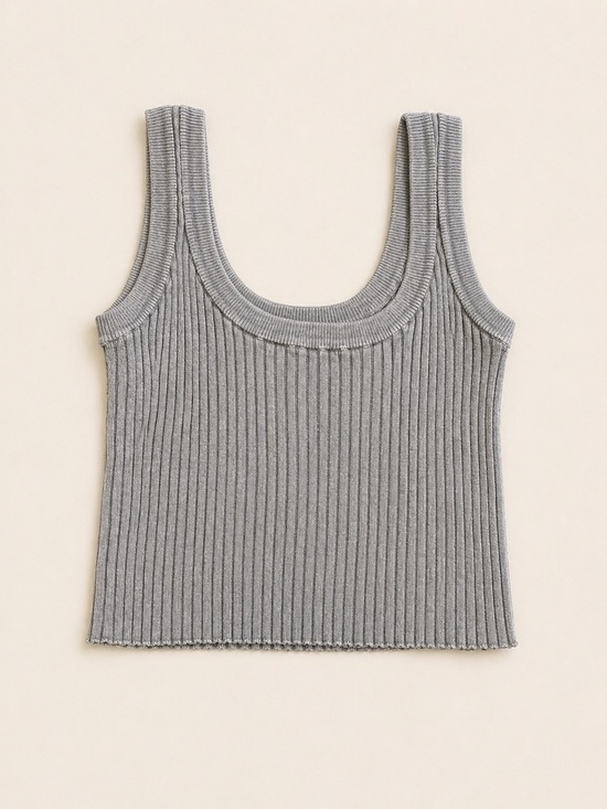La Hearts Tops - La Hearts Ribbed Scoop Neck Tank Top - Gray